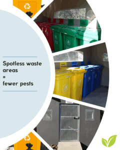 Clean waste room with sealed bins and mesh ventilation to prevent pests